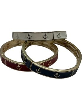 Nautical Anchor Enamel Bangle Set - Navy, Red, White